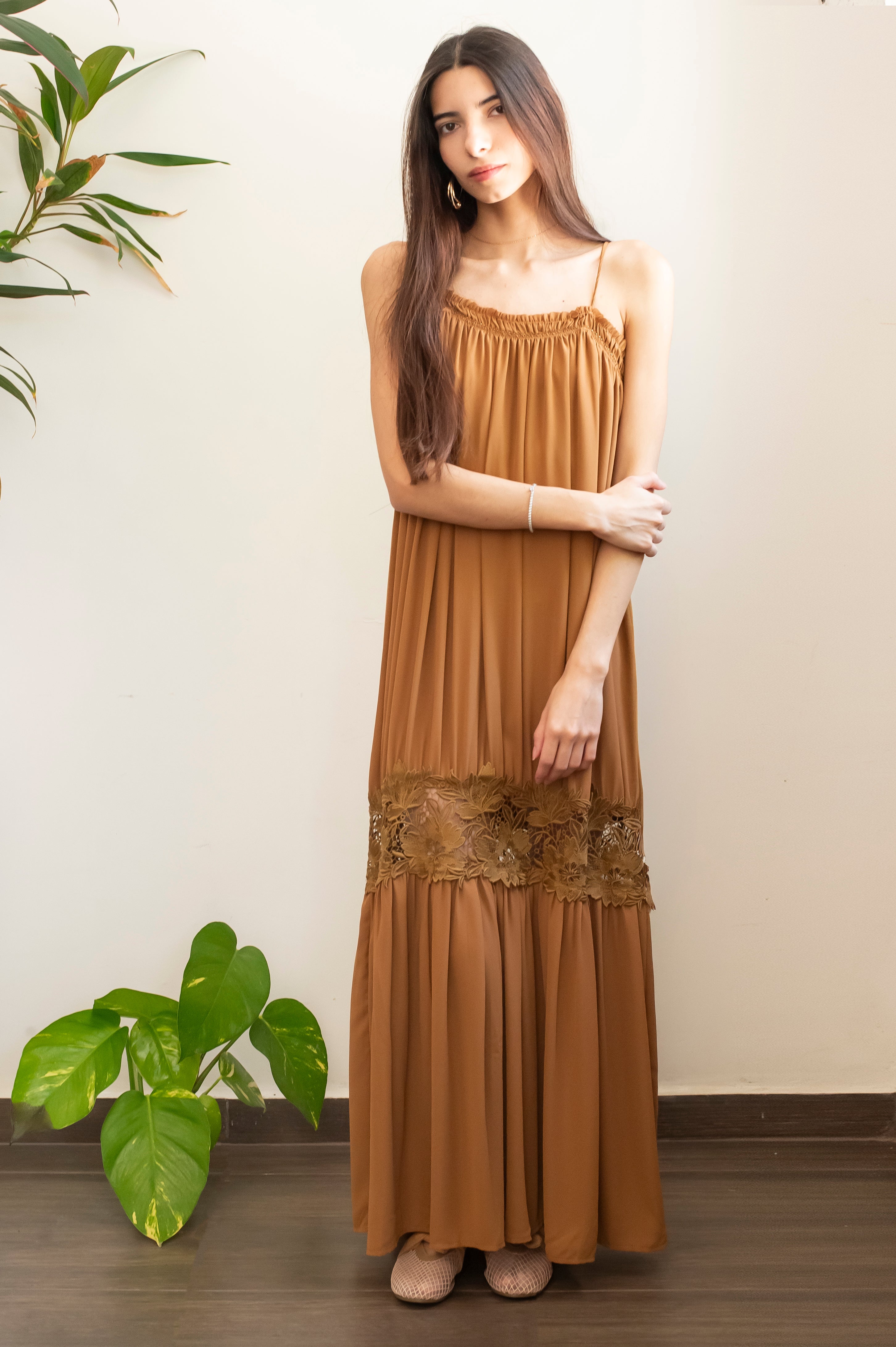Vestido largo café