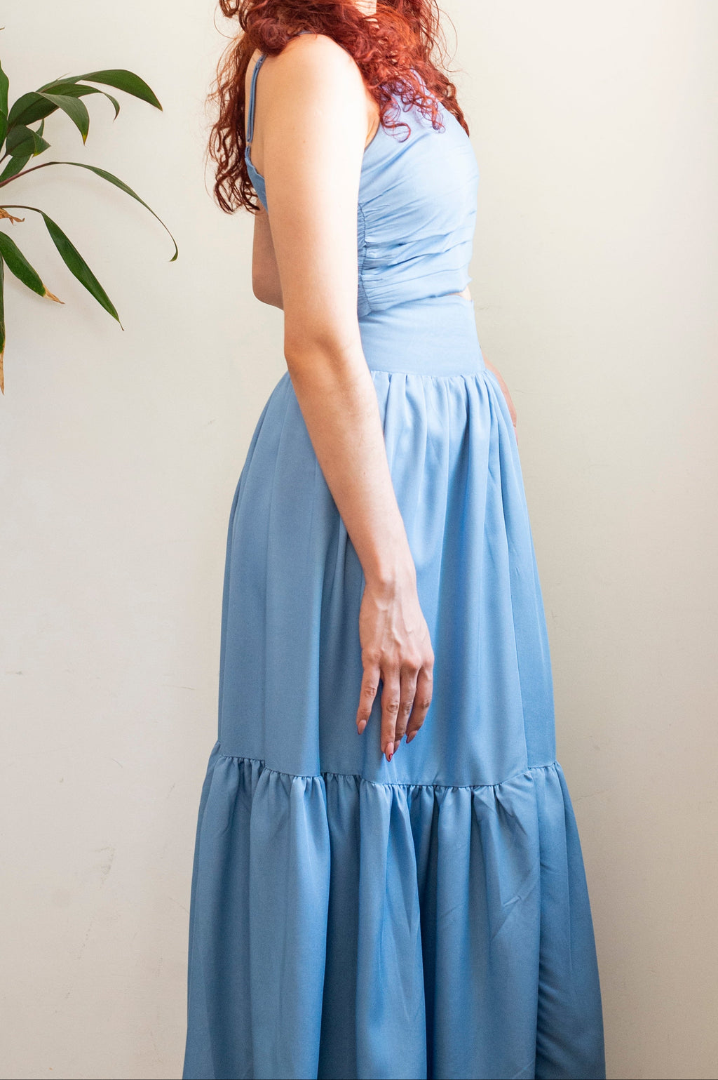 Conjunto falda larga y top azul